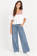 Blusa Tricoline com Bordado de Crochê - AUTHORIA