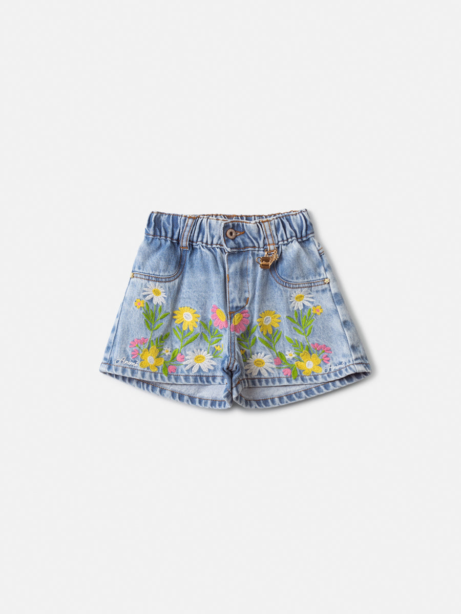 Short Jeans Bordado Flores - ANIMÊ