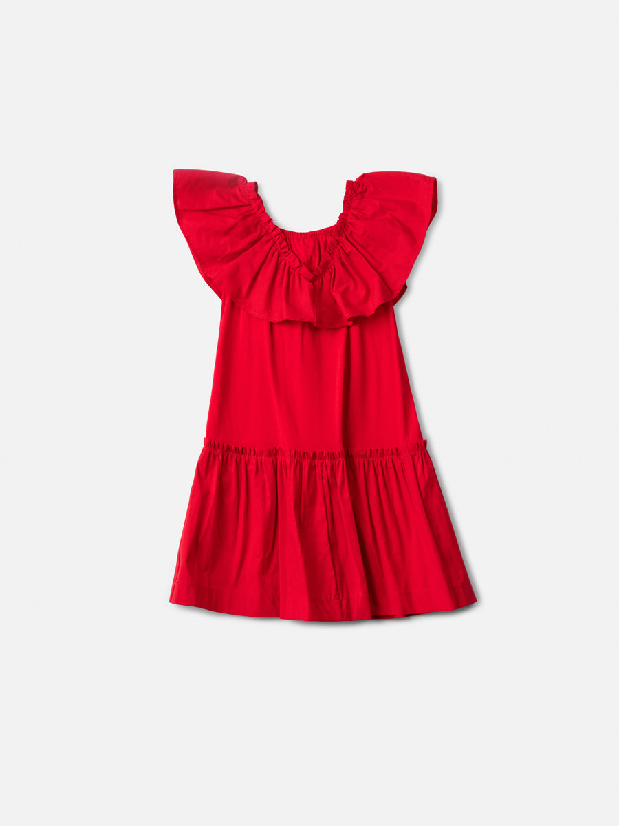Vestido Tricoline com Babados Vermelho - ANIMÊ