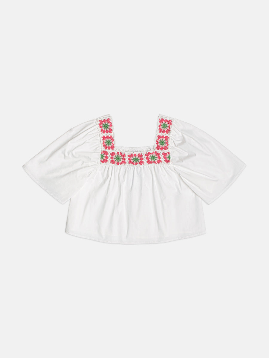 Blusa Tricoline com Bordado de Crochê - AUTHORIA