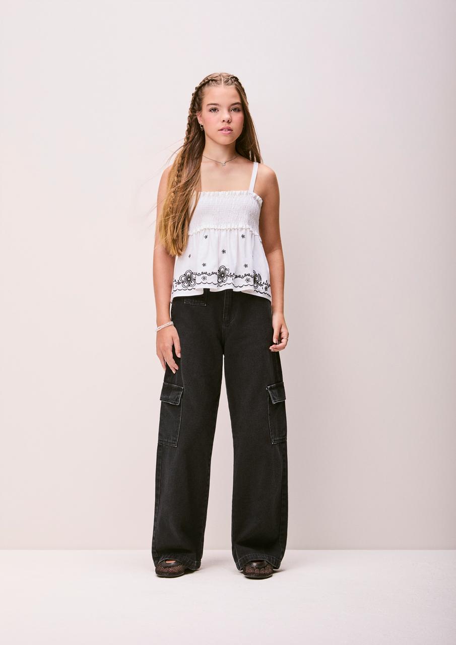 Calça Wide Denim Black Cargo - AUTHORIA