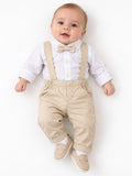 Conjunto Body Camisa Linho Gravata e Calça Suspensório - ANJOS BABY