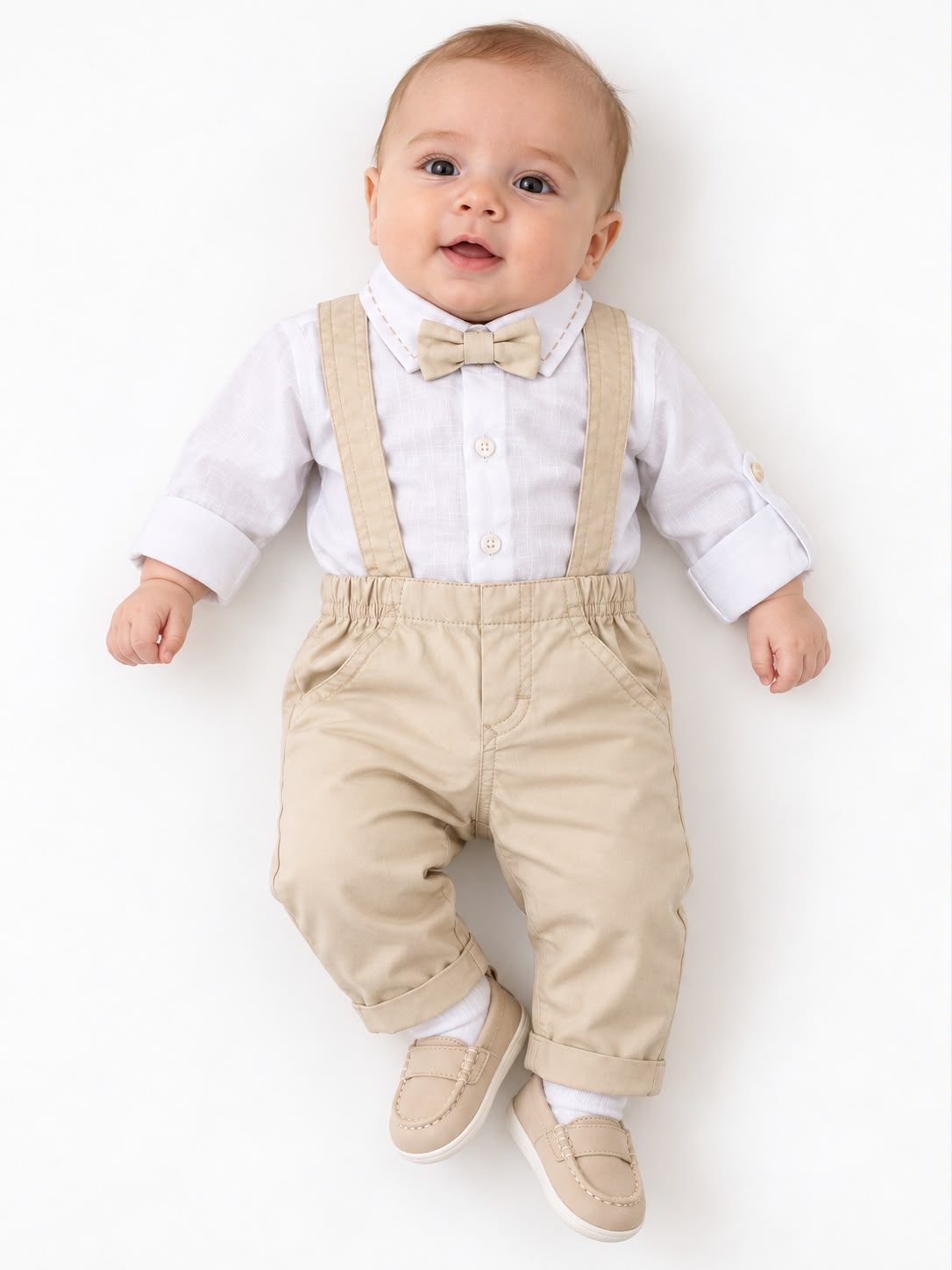 Conjunto Body Camisa Linho Gravata e Calça Suspensório - ANJOS BABY