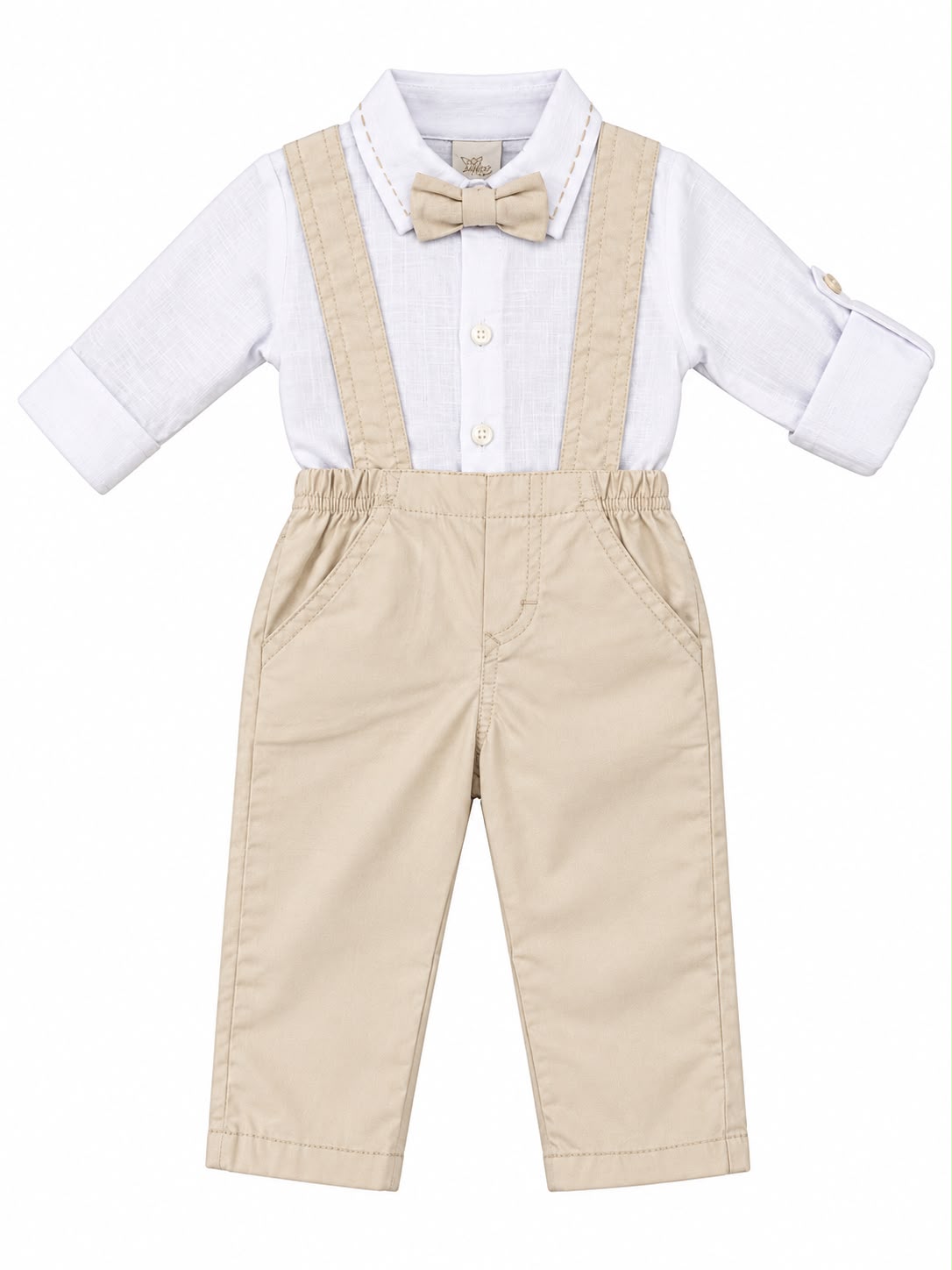 Conjunto Body Camisa Linho Gravata e Calça Suspensório - ANJOS BABY