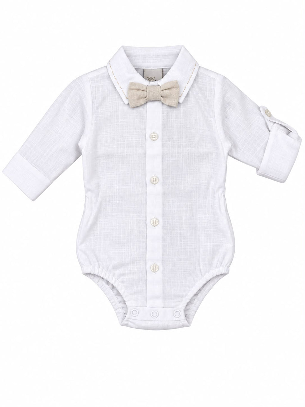 Conjunto Body Camisa Linho Gravata e Calça Suspensório - ANJOS BABY