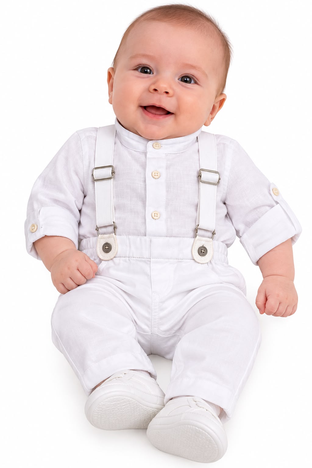 Conjunto Body Camisa Gola Padre e Calça Suspensório - ANJOS BABY