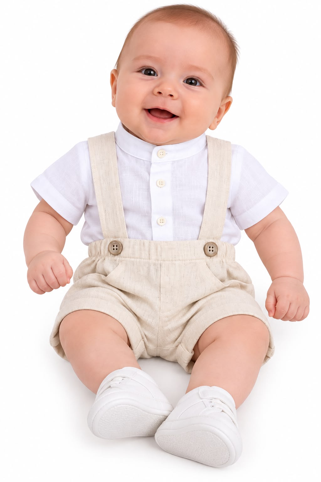 Conjunto Body Camisa Gola Padre e Bermuda Suspensório - ANJOS BABY