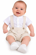 Conjunto Body Camisa Gola Padre e Bermuda Suspensório - ANJOS BABY