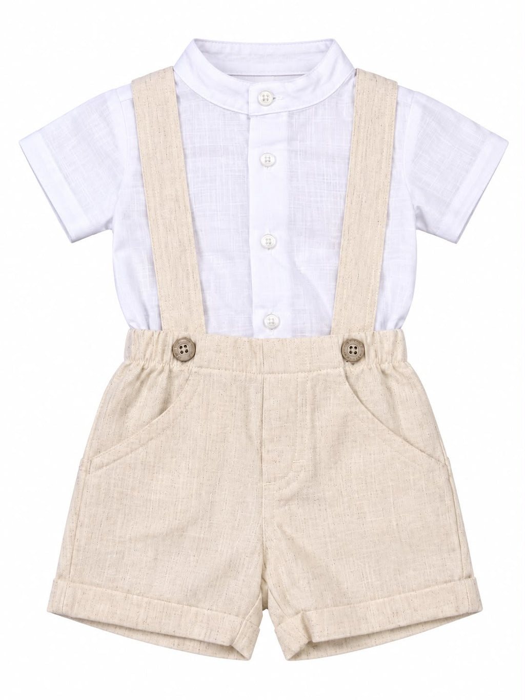 Conjunto Body Camisa Gola Padre e Bermuda Suspensório - ANJOS BABY