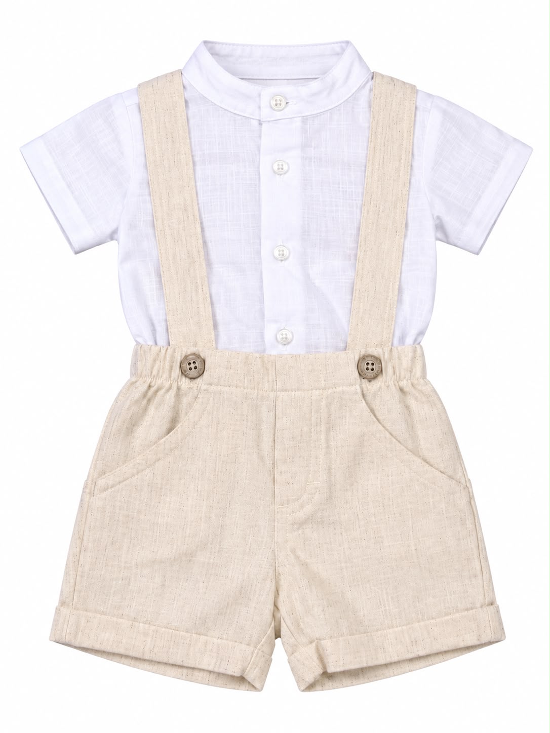 Conjunto Body Camisa Gola Padre e Bermuda Suspensório - ANJOS BABY
