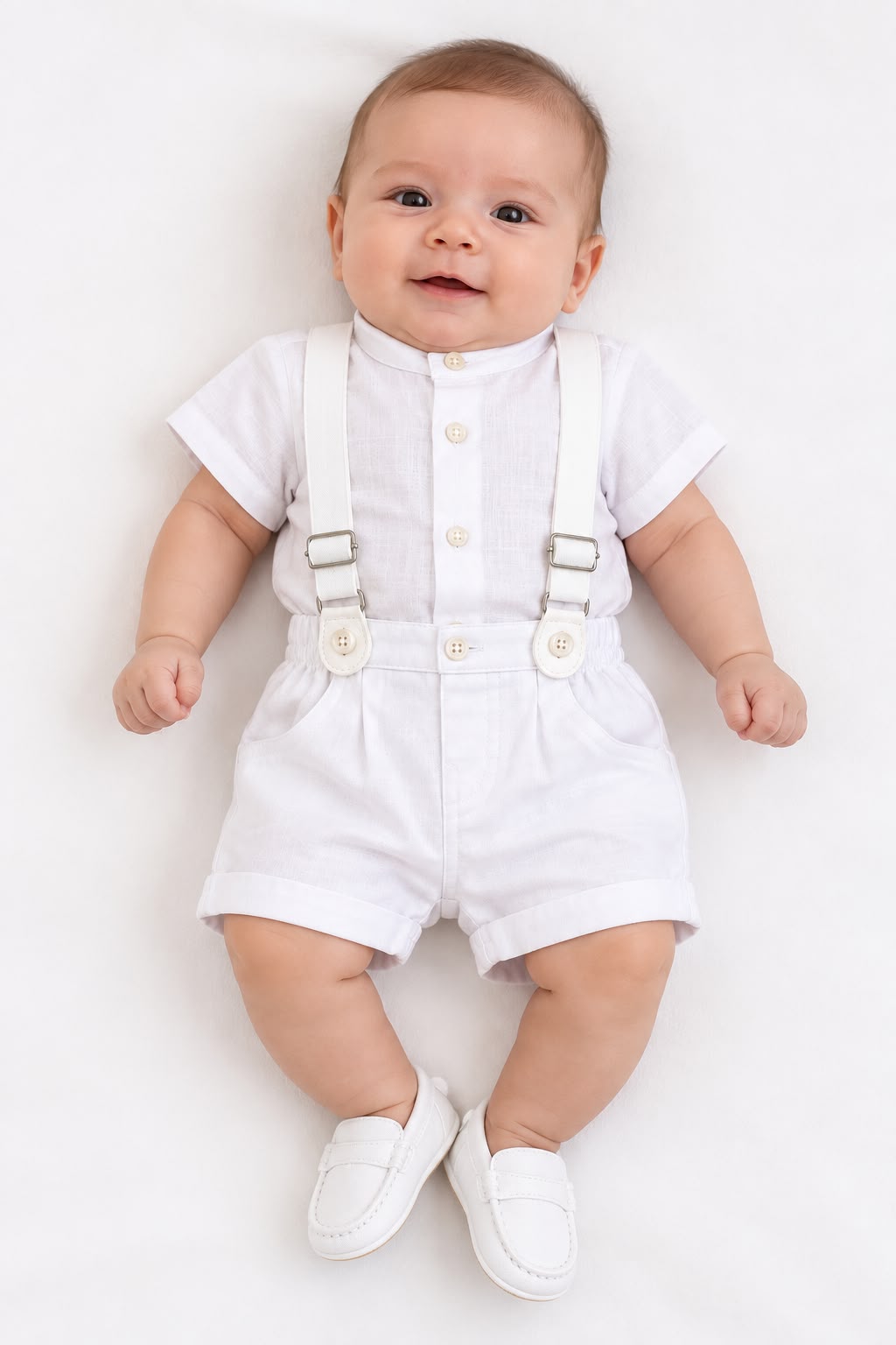 Conjunto Body Camisa Gola Padre e Bermuda Suspensório - ANJOS BABY