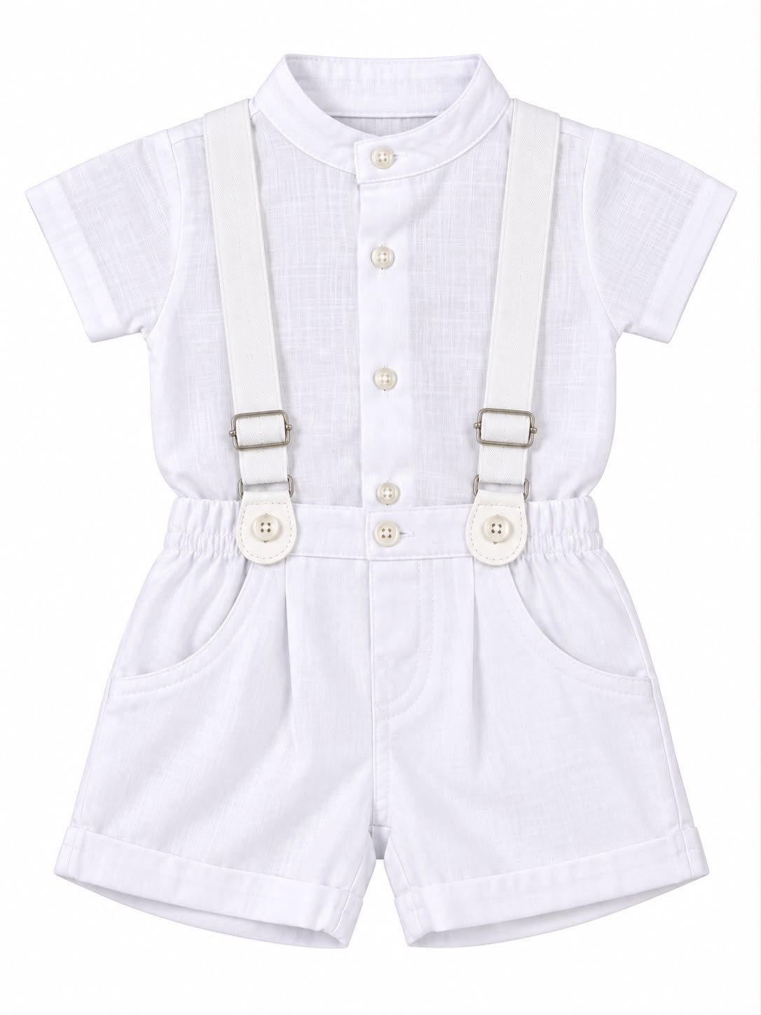 Conjunto Body Camisa Gola Padre e Bermuda Suspensório - ANJOS BABY