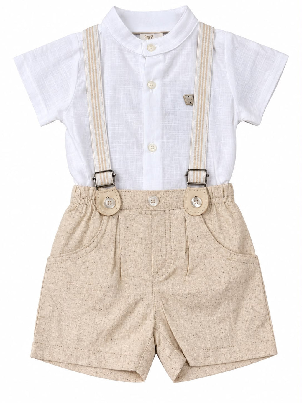 Conjunto Body Camisa Gola Padre e Bermuda Suspensório - ANJOS BABY