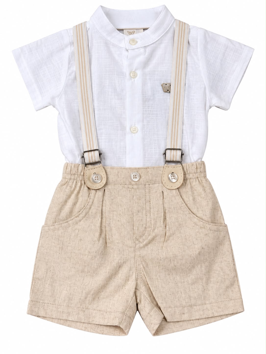 Conjunto Body Camisa Gola Padre e Bermuda Suspensório - ANJOS BABY