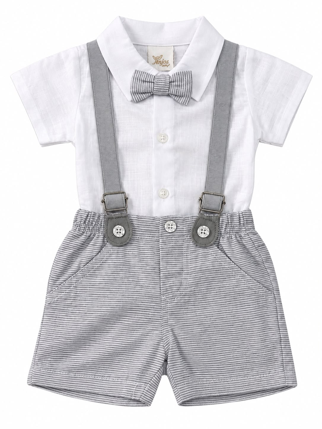 Conjunto Body Camisa Gravata e Bermuda Suspensório - ANJOS BABY