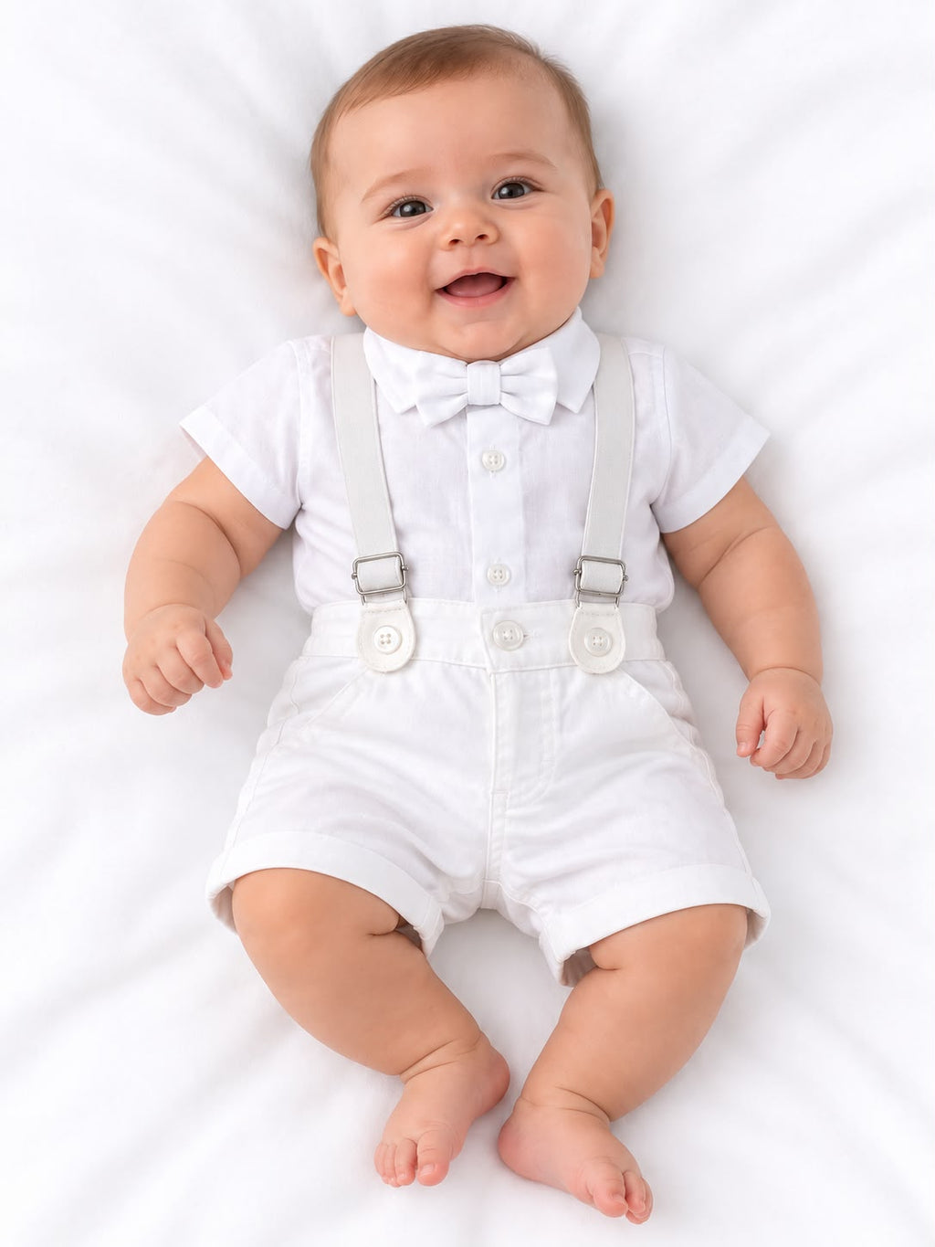 Conjunto Camisa Social Gravata e Bermuda Suspensório - ANJOS BABY