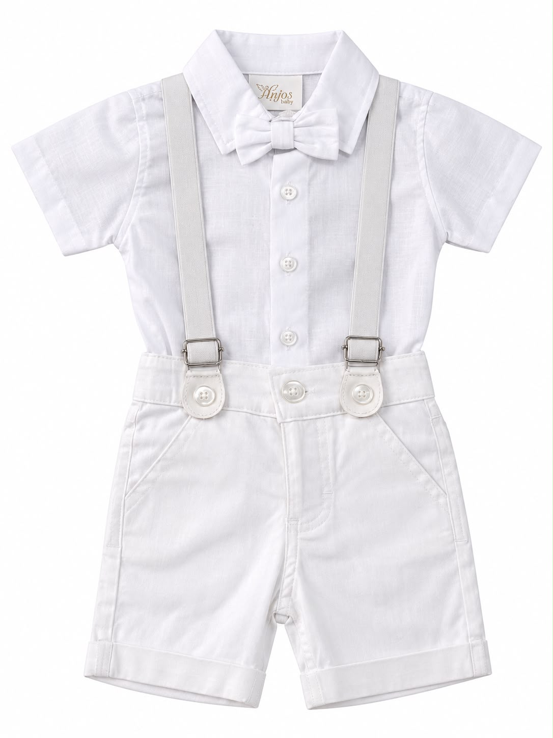 Conjunto Camisa Social Gravata e Bermuda Suspensório - ANJOS BABY