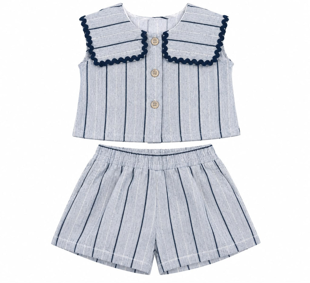 Conjunto Blusa e Short Linho Listrado - MALAGAH