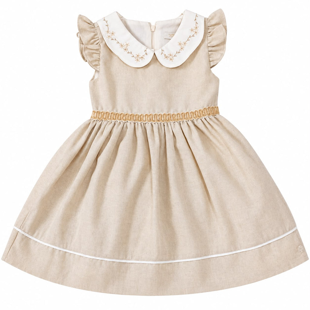 Vestido Linho Gola Bordada - ANJOS BABY