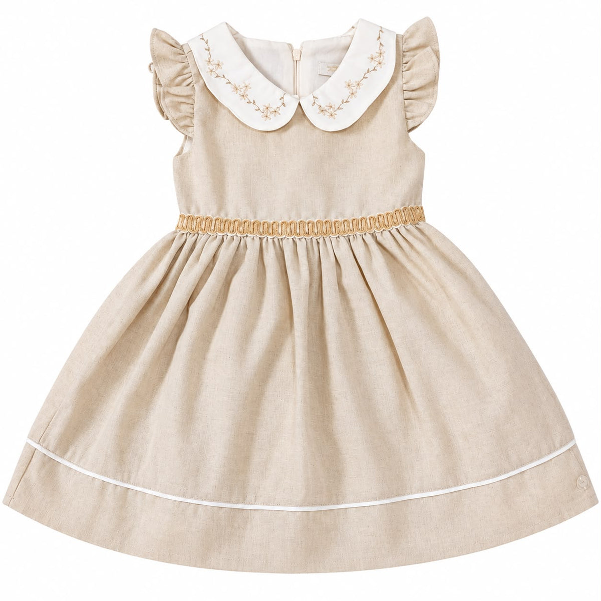 Vestido Linho Gola Bordada - ANJOS BABY