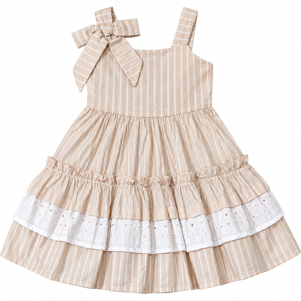 Vestido Linho Listrado com Laise - ANJOS BABY