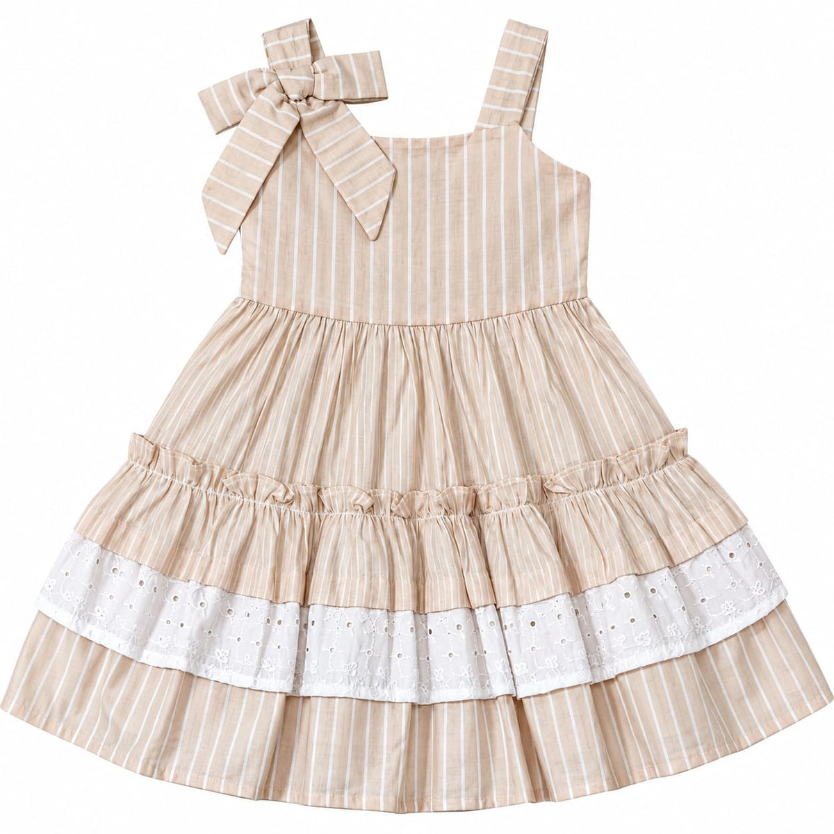 Vestido Linho Listrado com Laise - ANJOS BABY